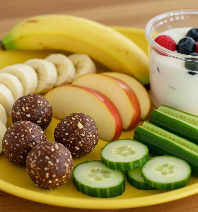 No-sugar toddler snack ideas with fruit, yogurt, and homemade energy bites