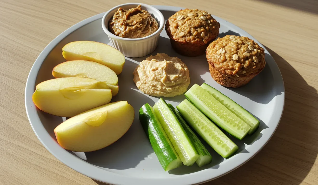 Allergy-Friendly Toddler Snacks (Nut-Free, Dairy-Free Options) 1 Allergy friendly toddler snacks with fruit, hummus, and oat muffins