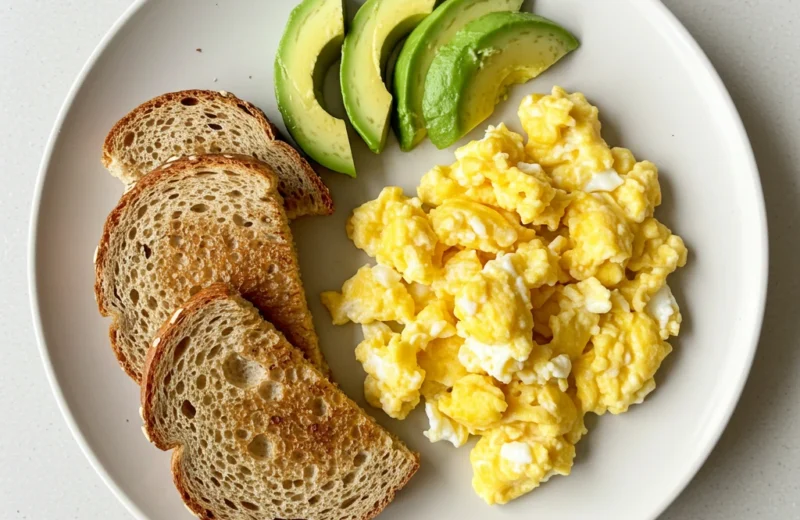 Balanced Toddler Breakfast Meal Plans (Ages 1–3) 22 ADHD-friendly toddler breakfast plate with eggs, avocado, and toast