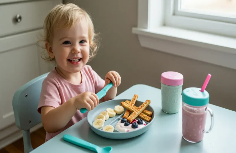 No-Cook Toddler Breakfasts (Perfect for Busy Parents) 14 Toddler eating a healthy no-cook breakfast at home