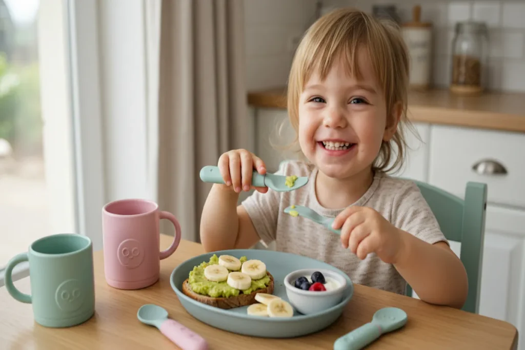Toddler Indian vegetarian breakfast with poha and dal cheela