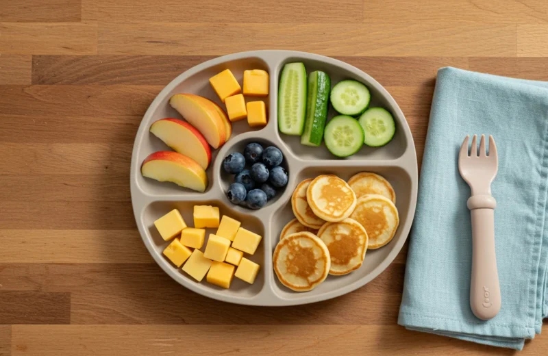 Finger Food Snacks for Toddlers 16 Healthy finger food snacks for toddlers – fruit, veggie, and cheese plate on a table