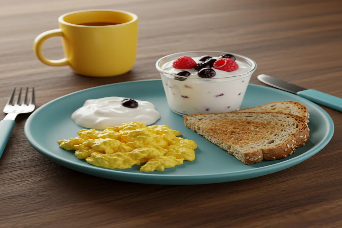 High-protein breakfast for toddlers with eggs and yogurt