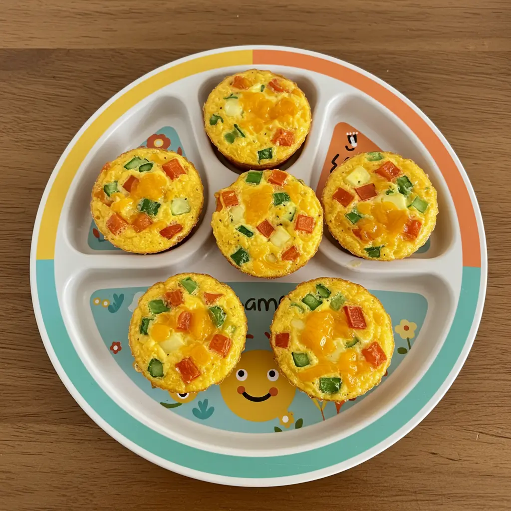 mini egg muffins for toddlers on colorful plate
