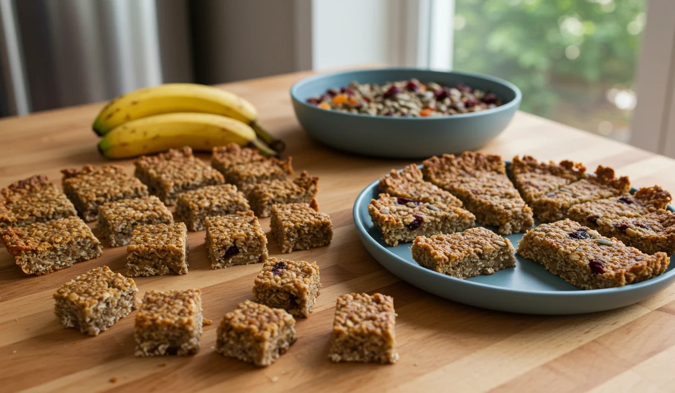 Easy Homemade Snack Bars for Toddlers 1 Homemade snack bars for toddlers with oats, banana, and fruit