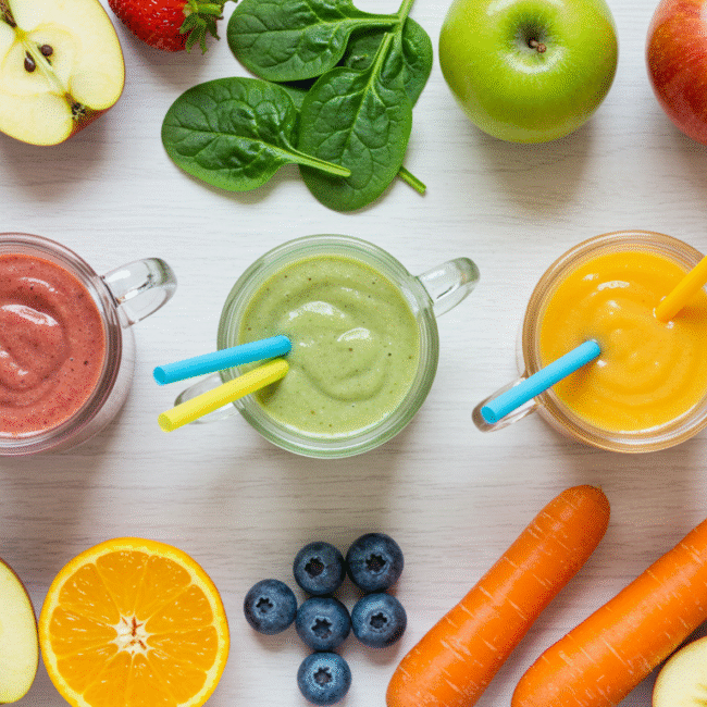 Toddler breakfast smoothies with fruits, veggies, and protein for kids