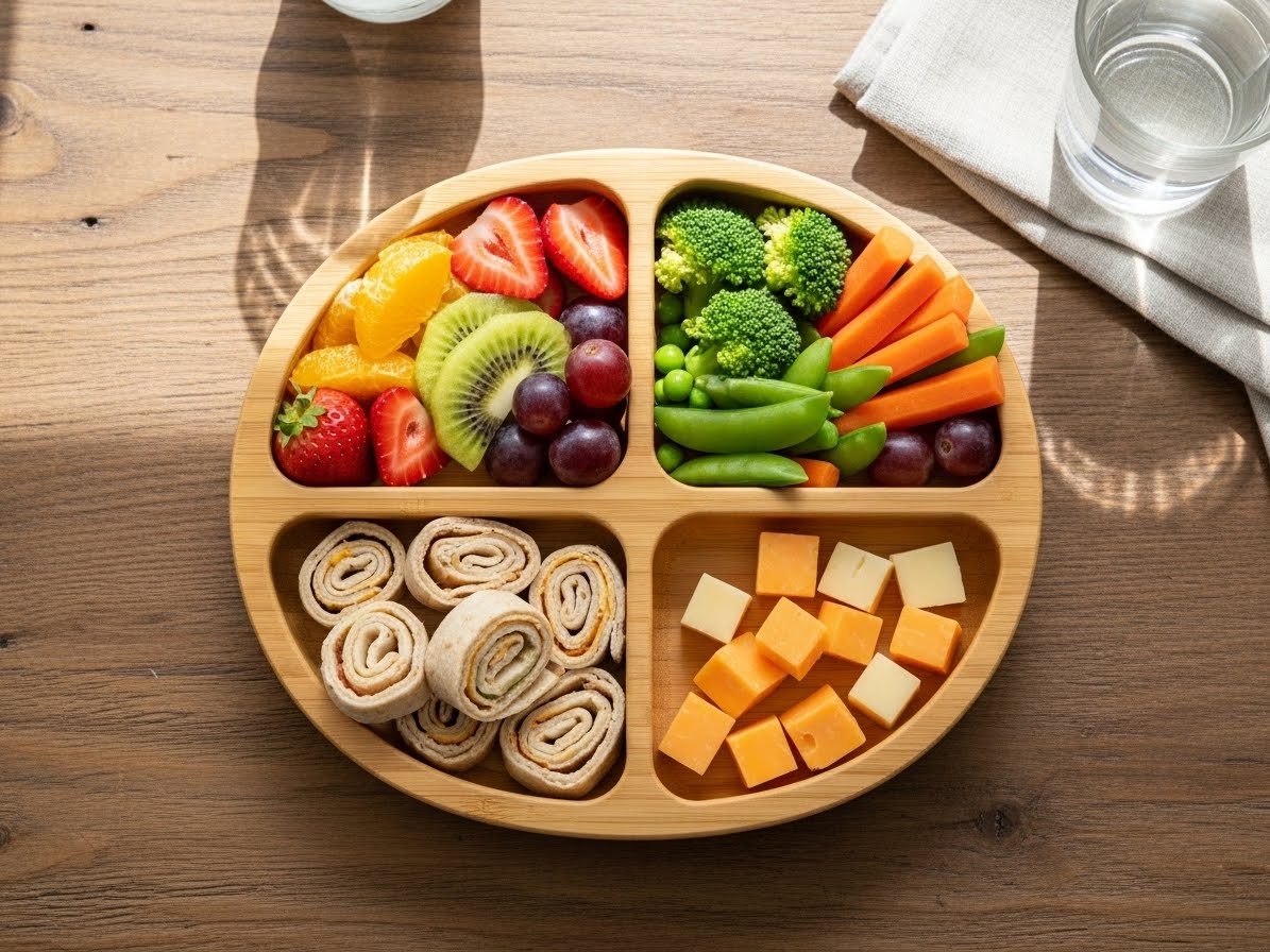 Balanced toddler lunch meal plans with fruits, veggies, and wraps for 1 to 3 year olds