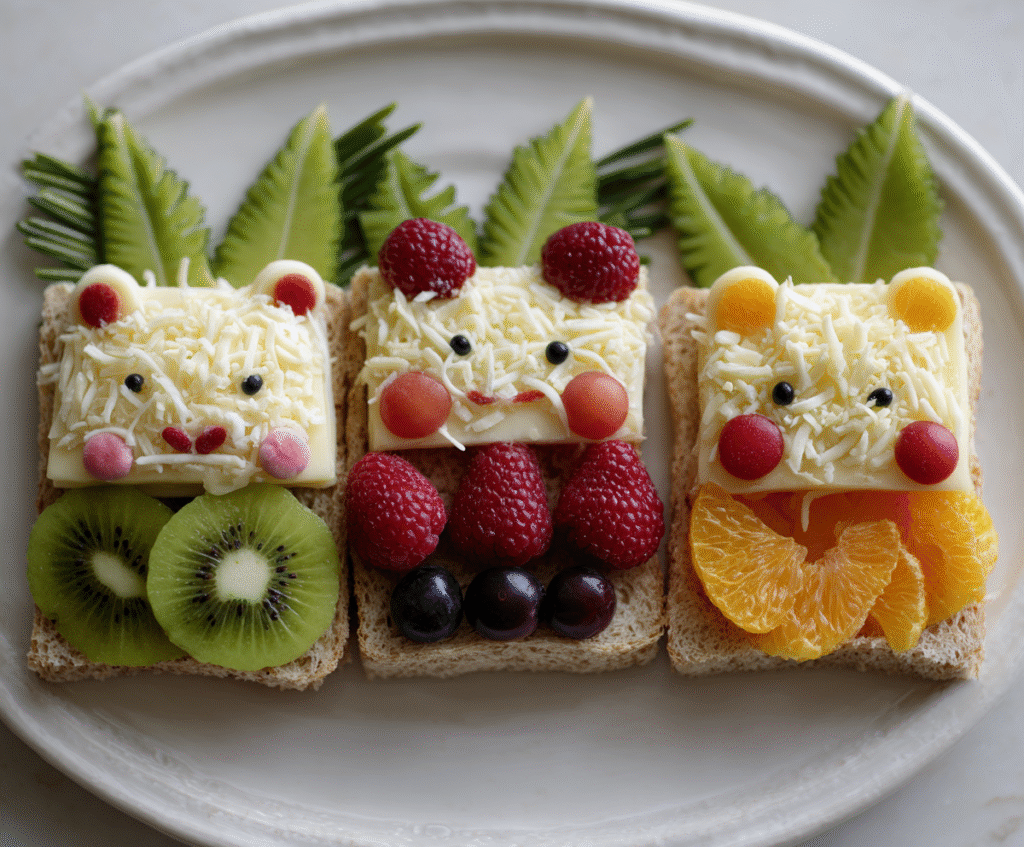 Toddler sandwiches in cute shapes with colorful ingredients