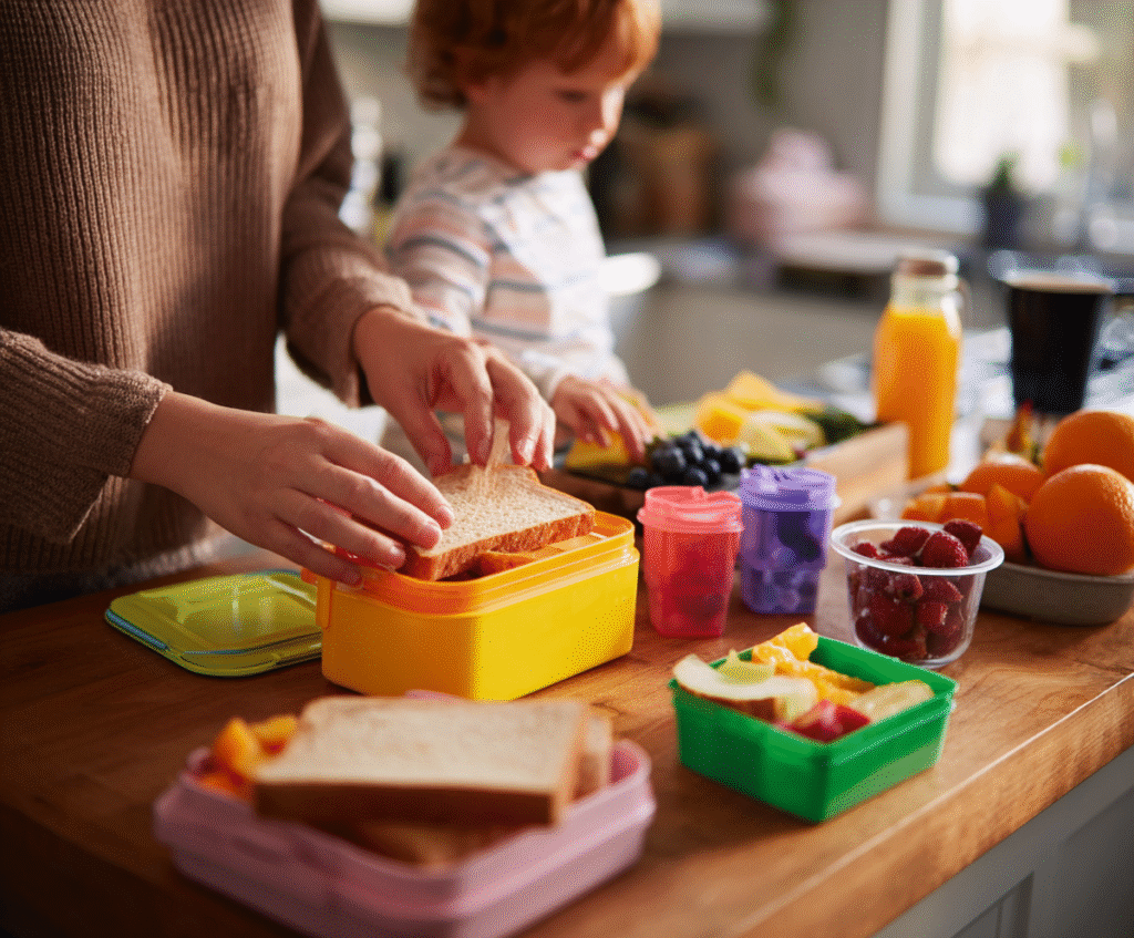 Parent packing toddler lunchbox for daycare
