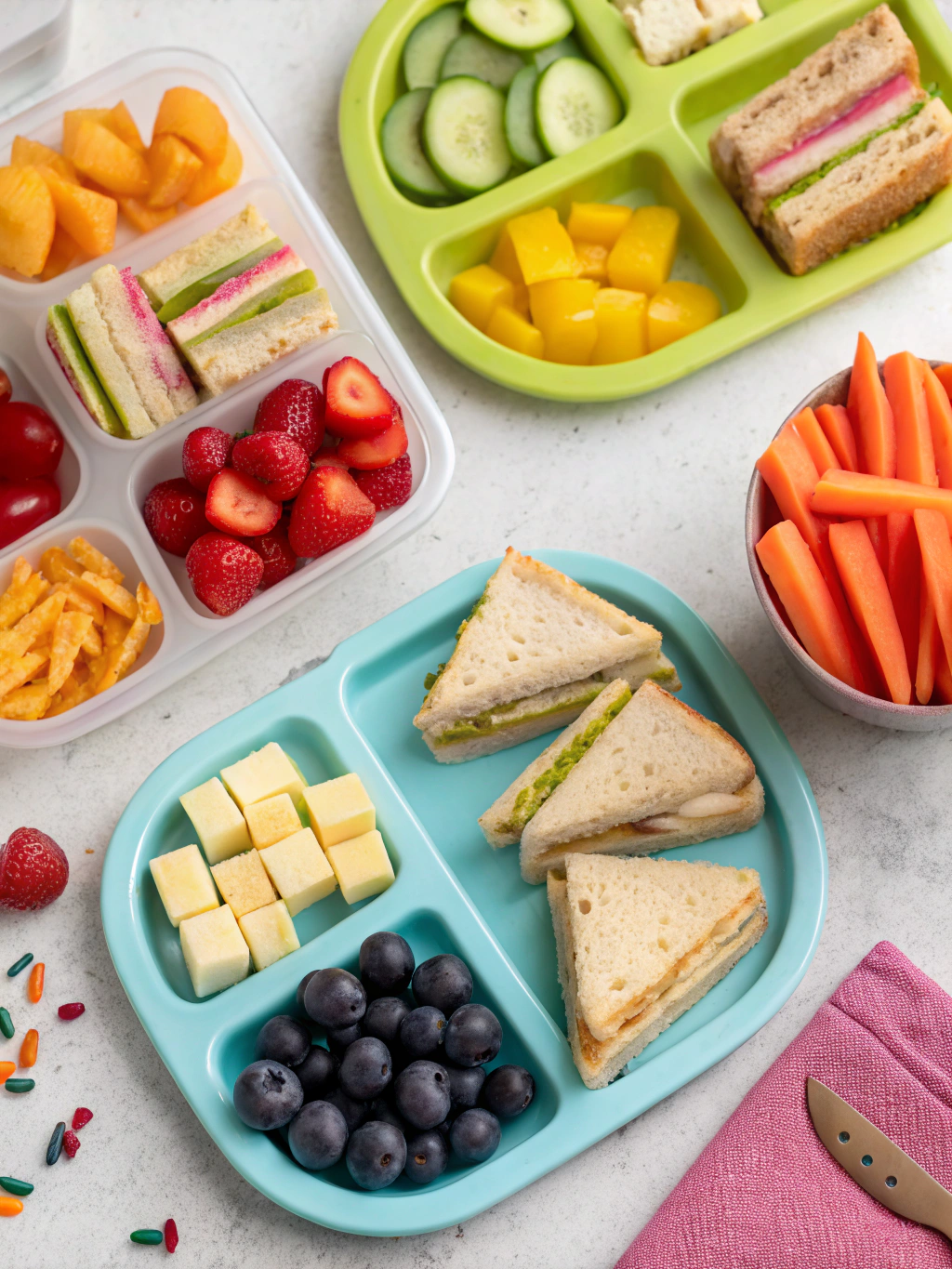 Colorful ingredients for rainbow veggie chicken bites